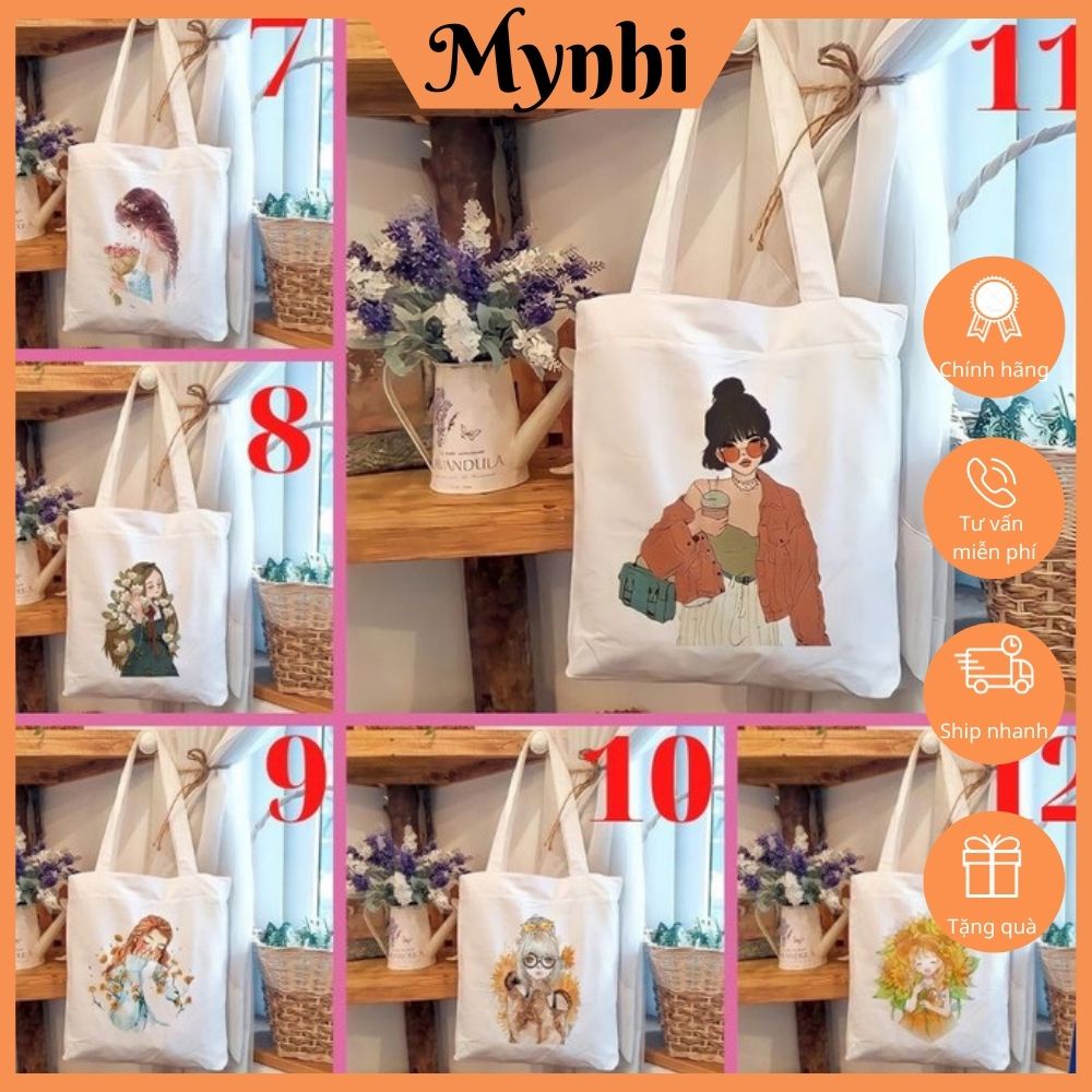 Túi tote vải đeo chéo đeo vai canvas in hoạ tiết cô gái SHOPMYNHI SMN249