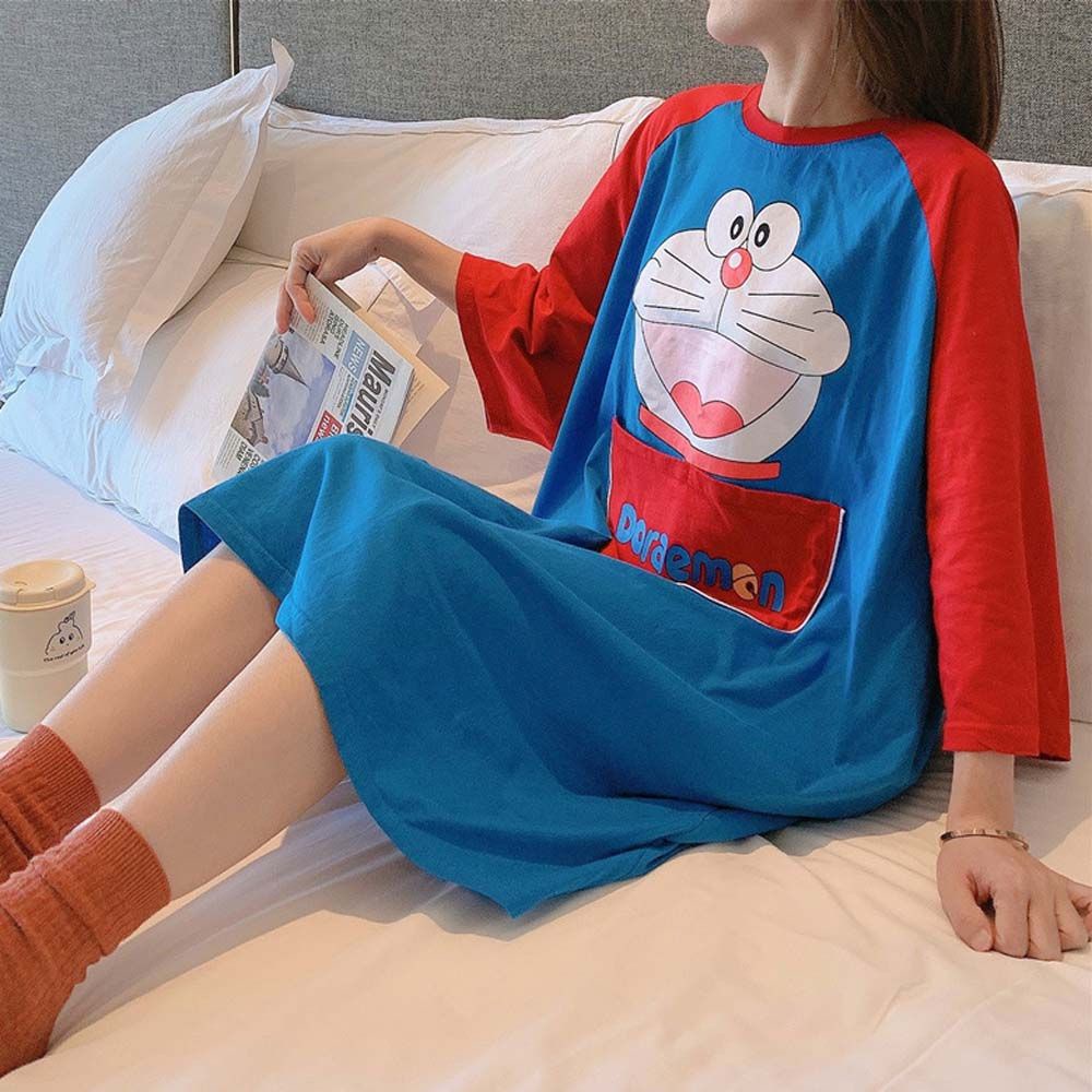1 Đầm Ngủ Dáng Suông Thoải Mái In Họa Tiết Hoạt Hình Dễ Thương Cho Nữ Doraemon | BigBuy360 - bigbuy360.vn