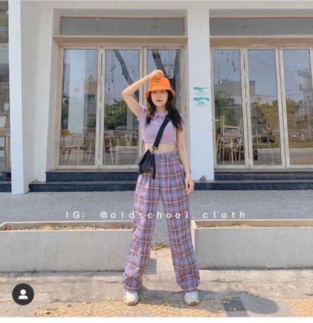 QUẦN ỐNG RỘNG KẺ CARO TÍM SIÊU HOT, TJTCOI4