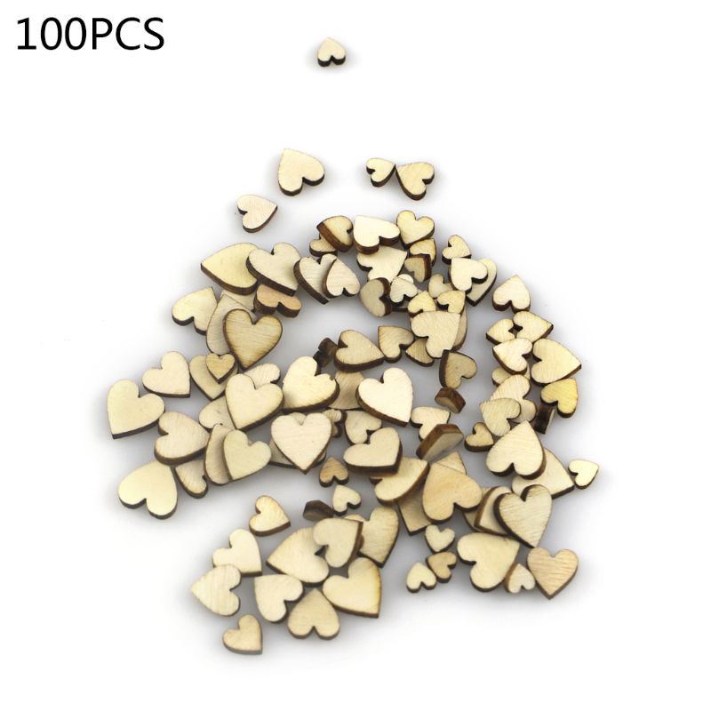 ✿ 100 Hạt Gỗ Hình Trái Tim 4 Kích Cỡ Trang Trí Bàn Tiệc Cưới