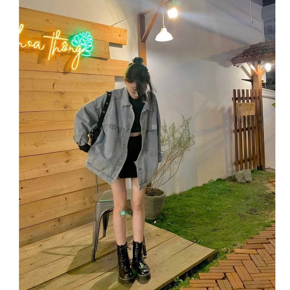 Áo bò jean nữ áo khoác bò street style basic unisex Hàn Quốc AB01 chất liệu jean cao cấp