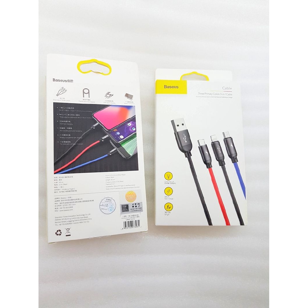 Dây Baseus 3 - 4 Đầu Sạc Cùng Lúc nhiều điện thoại Ip SS Lightning - Type C - Micro Usb Bọc Dù Siêu Bền - Hãng Baseus