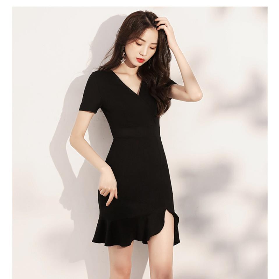 Đầm nữ, đầm ôm body kiểu đuôi cá xẻ tà cá tính,váy đuôi cá ngắn cổ tm dáng body sexy ATILA.SHOP  ྇