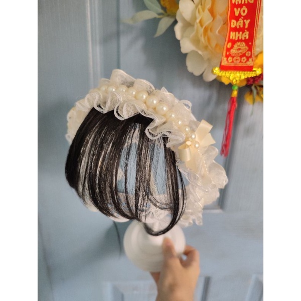 Băng đô tóc giả đính hạt 2 lớp xinh cho bé