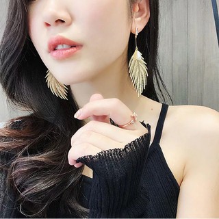 Bông tai hình lông vũ mạ vàng - bt003