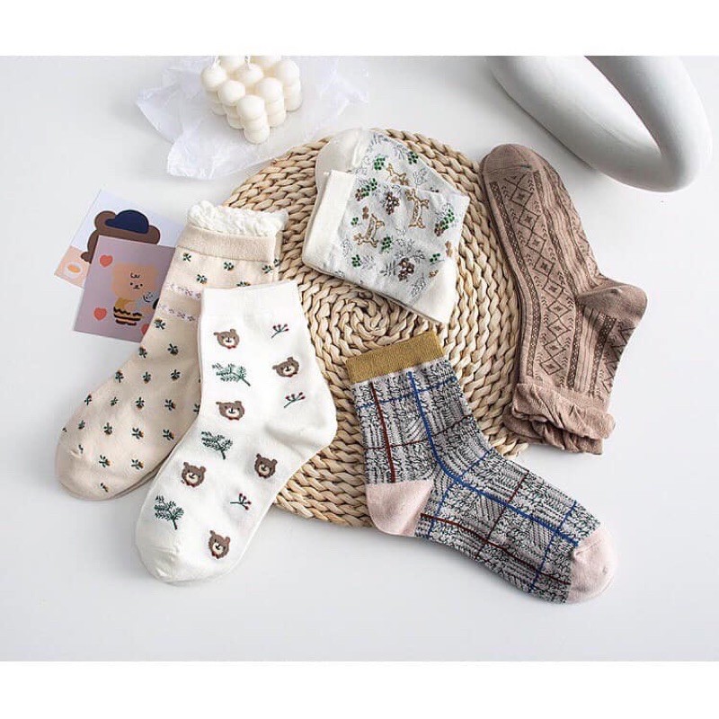 SET TẤT CỔ CAO NAM NỮ  TẤT LOLITA , TONE NÂU VINTAGE , SET TẤT QUÀ TẶNG NOEL NGÀY LỄ