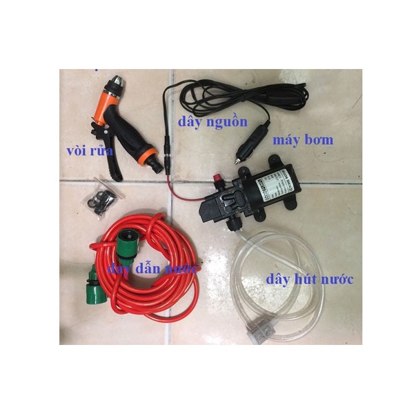 (Mới) Bộ Máy Bơm Rửa Xe - Dùng Nguồn 12v