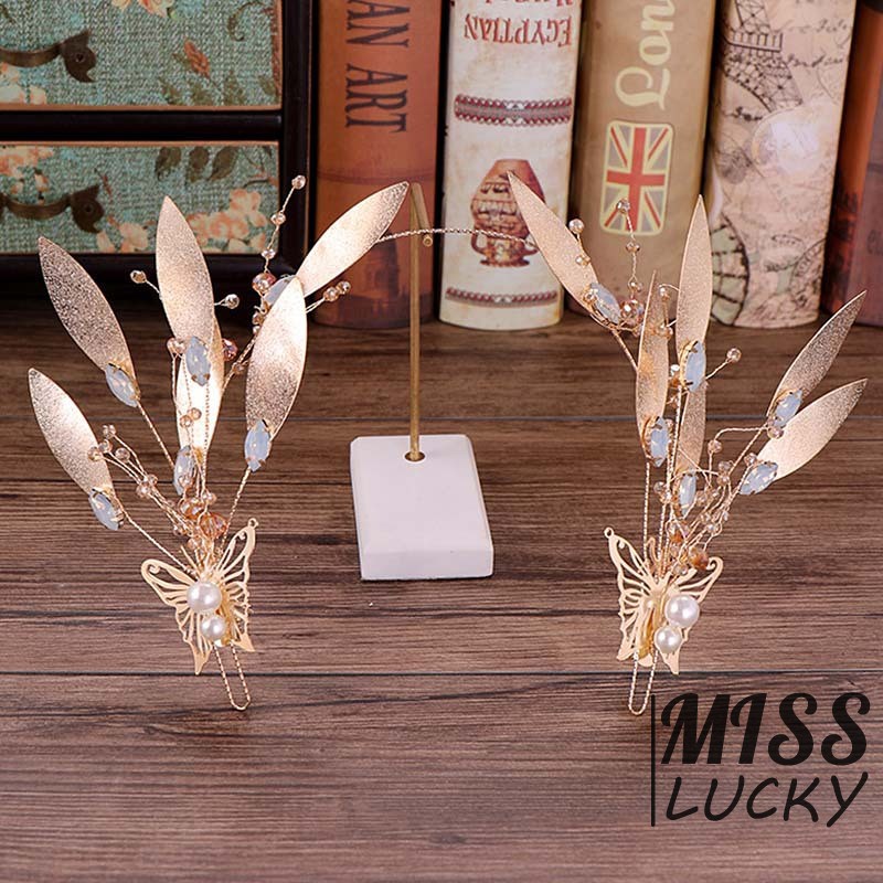 Phụ kiện cài tóc hình lá đính đá sang trọng thời trang dành cho cô dâu