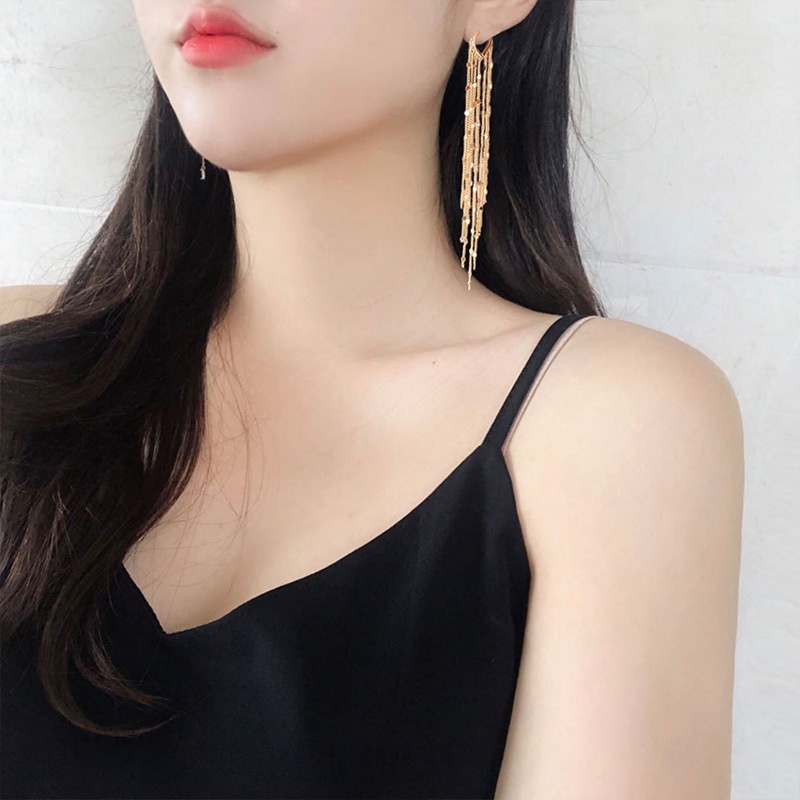 Bông tai dáng dài hình trái tim phong cách Hàn Quốc thời trang