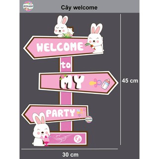 Cây welcome trang trí sinh nhật chủ đề Thỏ hồng