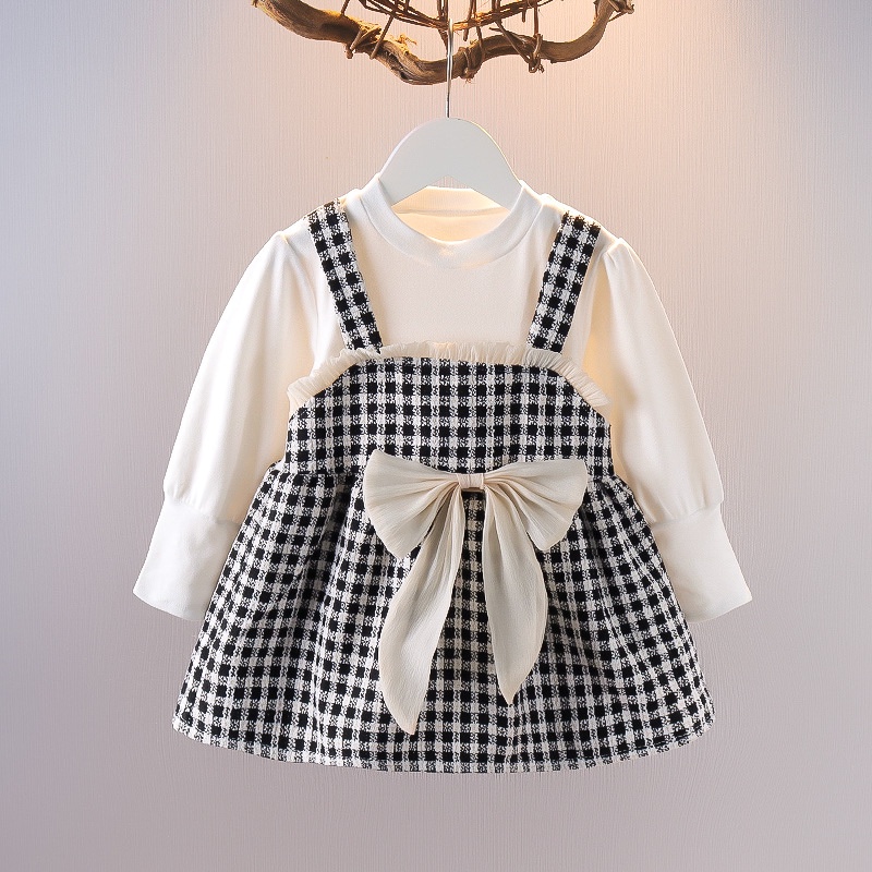 Đầm Tay Dài Phối Nơ Phong Cách Thời Trang Hàn Quốc Dành Cho Bé Gái 0-4 Tuổi