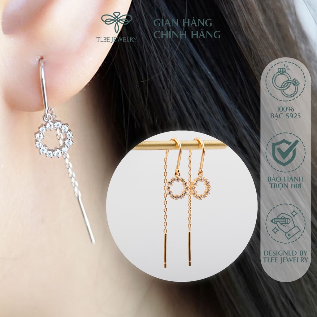 Khuyên tai bạc nữ TLEE circle dáng tua dài móc cài NCJ B0156