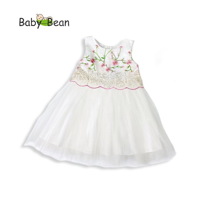 Đầm Voan Công Chúa Phủ Lưới thêu Hoa Bé Gái BabyBean