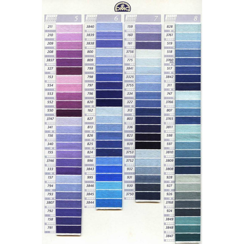chỉ thêu cotton từ mã 159 đến mã 3847 (dài màu 7, 8 theo bảng màu DMC)