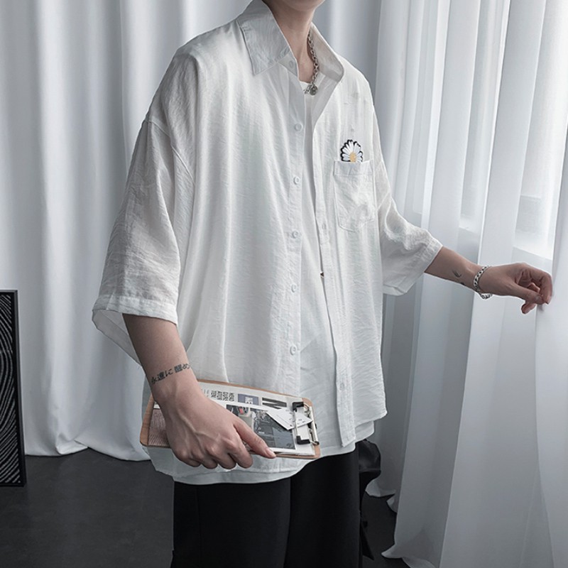 Áo sơ mi nam ngắn tay form rộng kiểu hàn unisex, áo sơ mi tay ngắn 2022