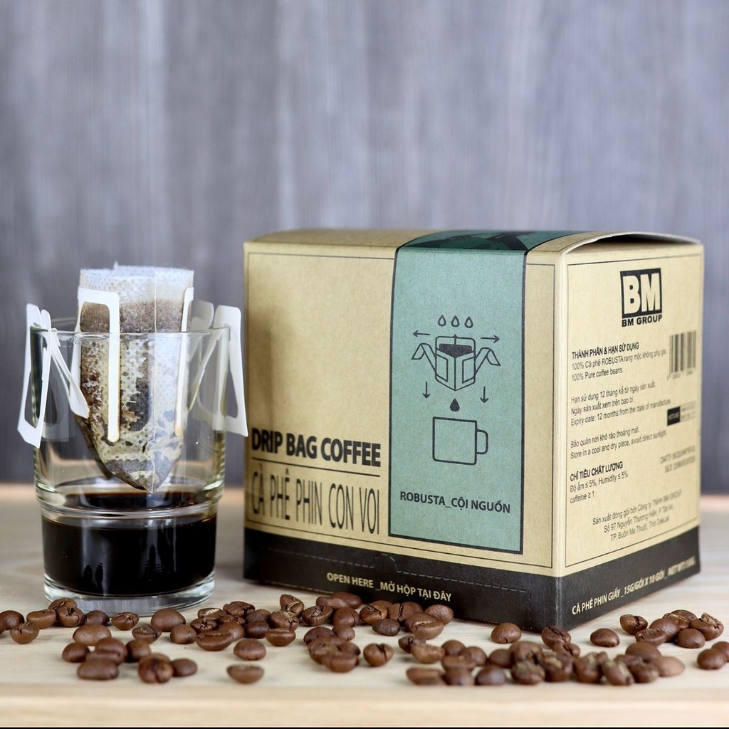 Cà Phê Phin Giấy - Hộp 10 Phin - BM CỘI NGUỒN, hạt cà robusta hái chín chế biến ướt, rang mộc, nguyên chất - BM GROUP | BigBuy360 - bigbuy360.vn