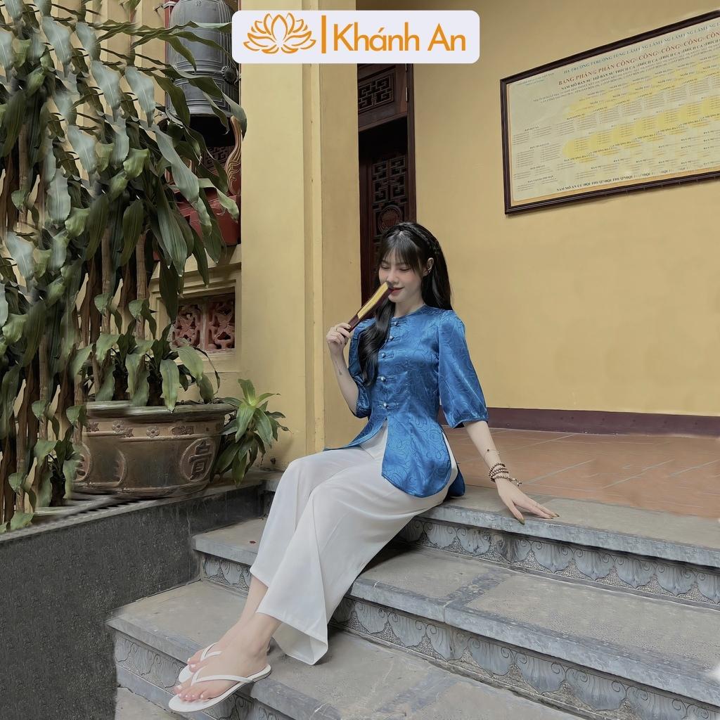 Áo Lẻ Không Gồm Quần Mẫu Bà Ba Cổ Tròn Cách Tân Đi Lễ Chùa