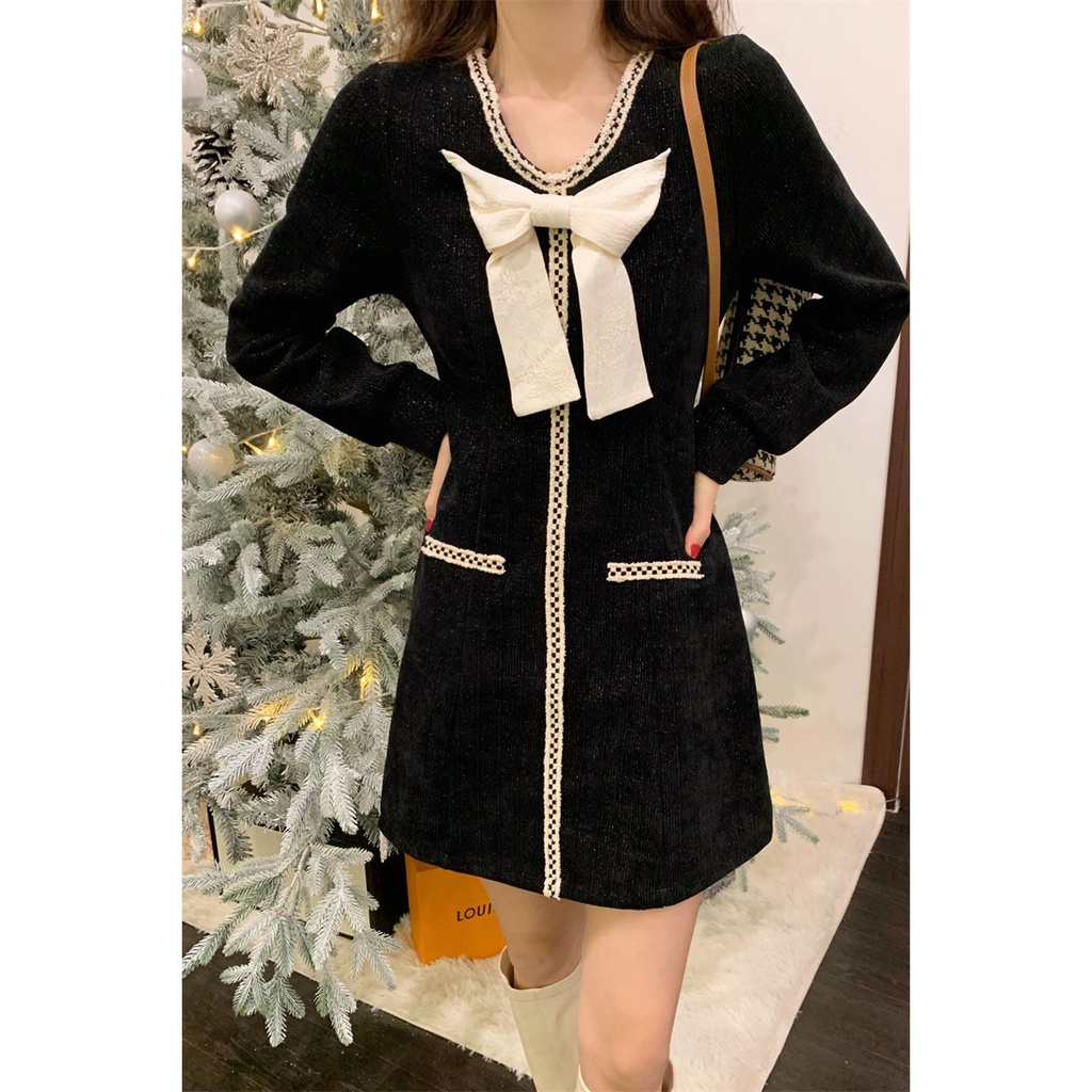 Đầm nữ lưng cao thắt nơ thời trang thu đông mới 2021