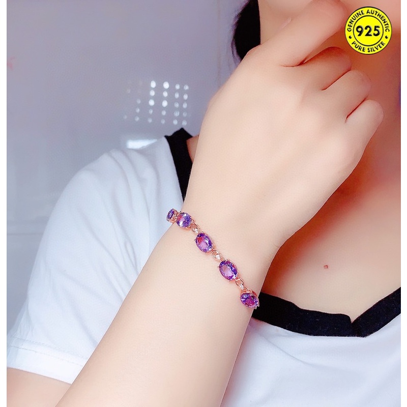 Vòng tay đính đá thạch anh tím toàn diện hình trứng