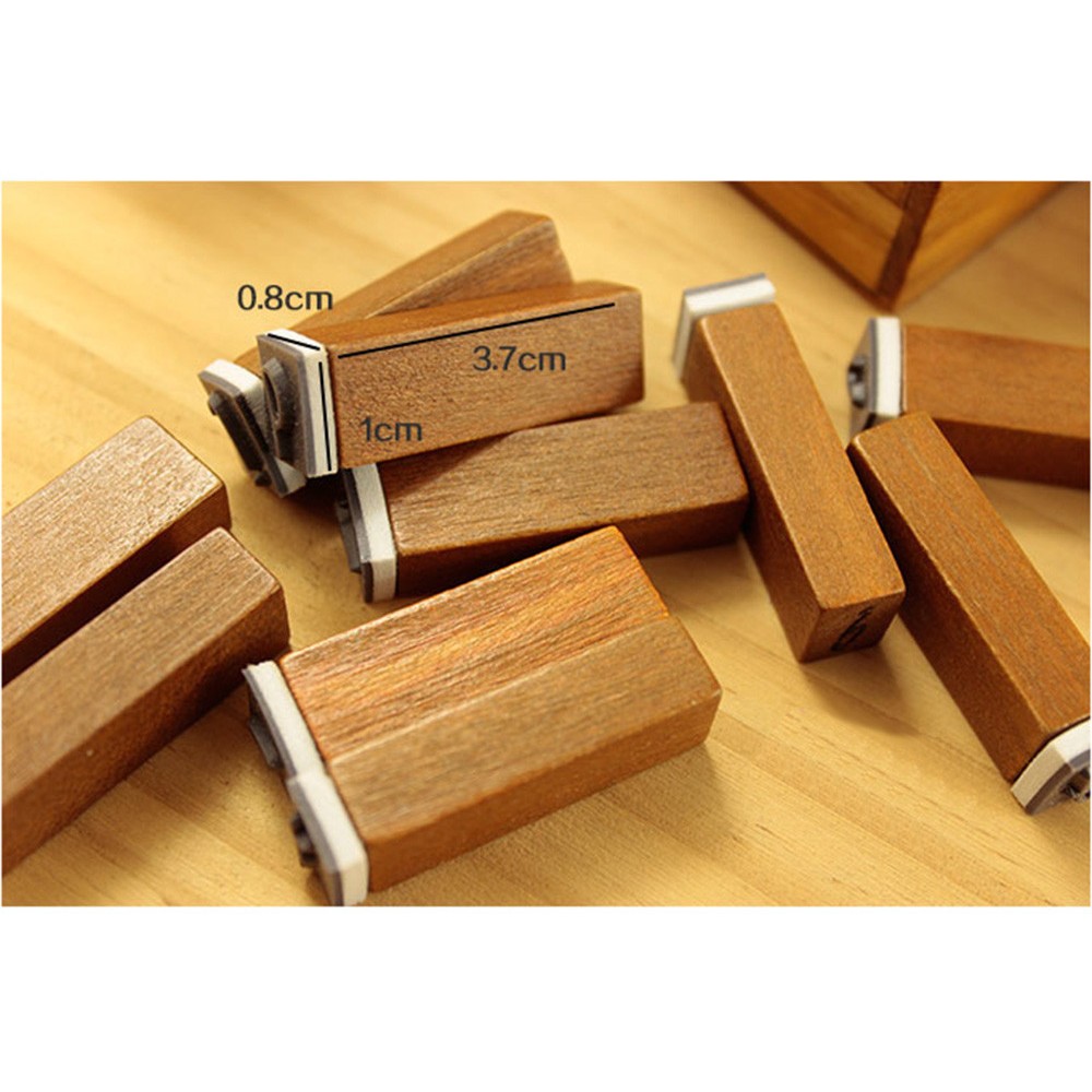 Hộp gỗ 28 con dấu chữ cái Alphabet - Tặng kèm mực in