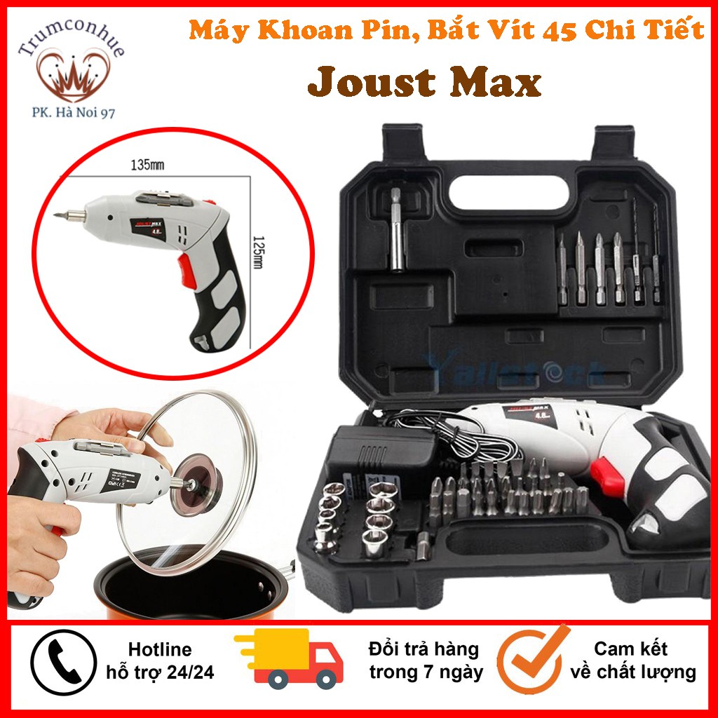 🎁BH 1 Năm🎁 Máy Khoan Pin Cầm Tay Joust Max Kèm Bộ 45 Chi Tiết, 45 Đầu Khoan Và Đầu Bắt Vít Đa Dụng - Bảo Hành 1 Năm