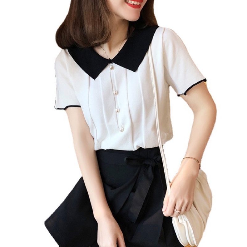 Áo thun polo tay ngắn dáng rộng có 2 màu tùy chọn chon trang nhẹ nhàng  Annawangg AN43