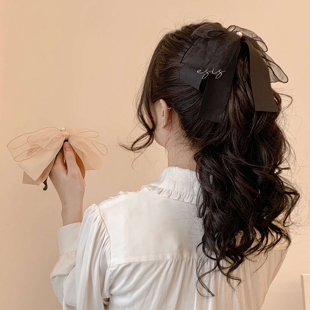 KẸP GẮP TÓC DỌC NỮ HÌNH NƠ, KẸP GẮP ĐỨNG VẢI VOAN LỤA SATIN HÀN QUỐC NỮ TÍNH ESIS ACCESSORIES