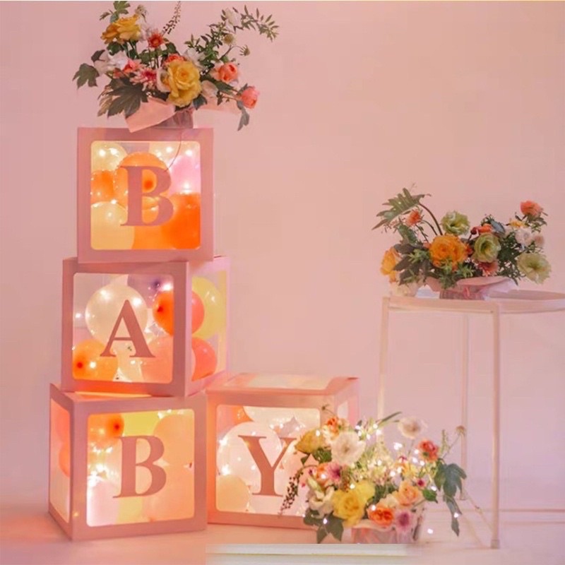 Bộ 4 hộp trong suốt chữ BABY trang trí tiệc(có in tên bé)