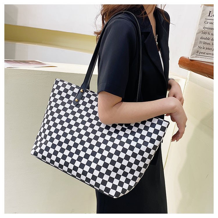 Túi tote nữ cỡ lớn công sở vừa A4 sọc caro thời trang dây kéo miệng túi tiện dụng HX162