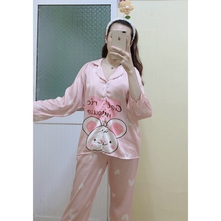 Pijama hot trend 2021 style dễ thương dáng áo tay dài quần dài