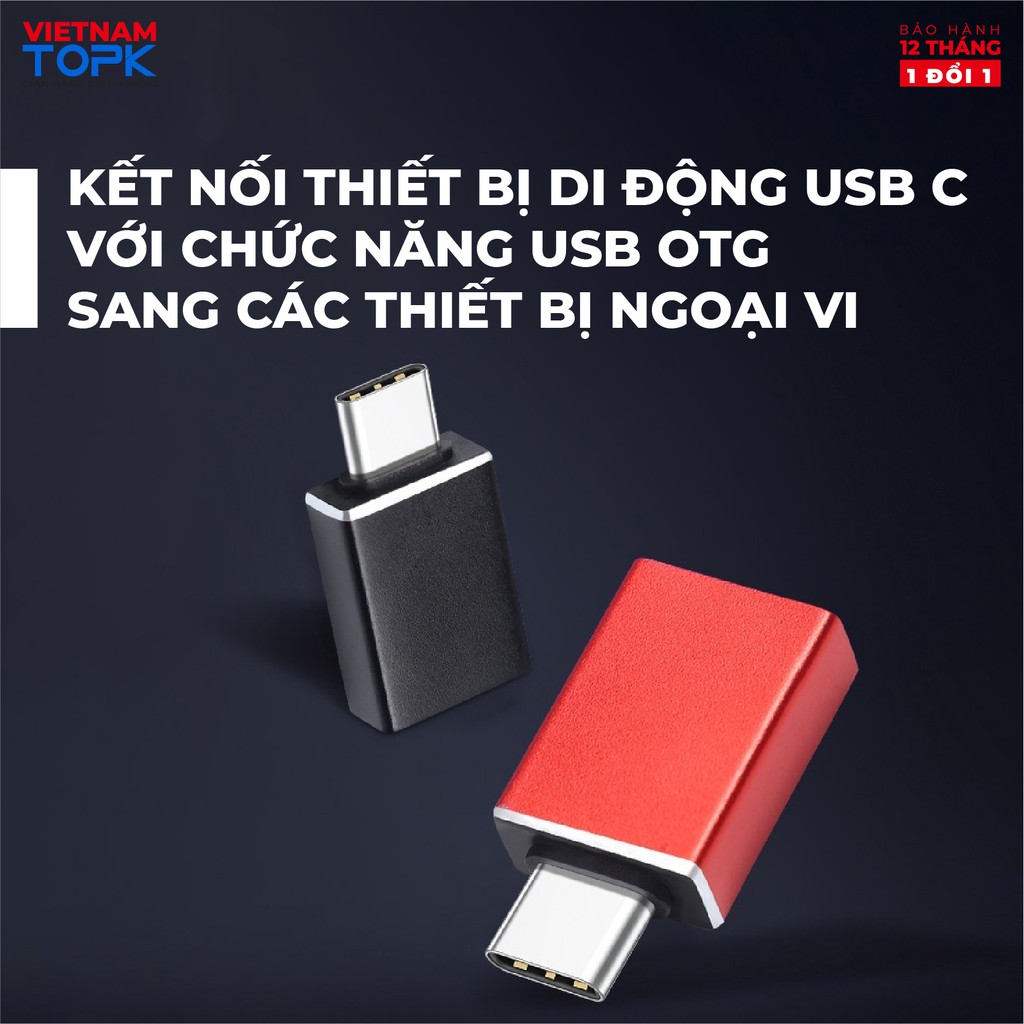 Đầu chuyển đổi TOPK L38 Type C sang USB 3.0 OTG 5Gbps 3A mạ Niken có thể làm móc khóa dễ mang theo cho Laptop/điện thoại