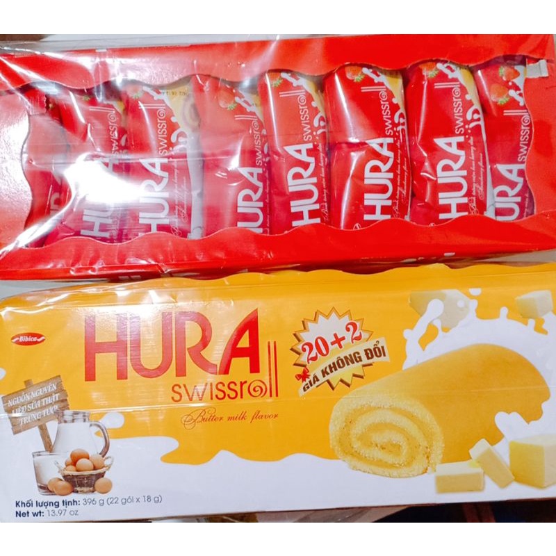 Bánh Bông Lan Cuộn HURA 🌸 FREESHIP 🌸 Bánh Nhân Kem Vị Trứng Bơ Sữa , Vị Cốm , Vị Dâu , Vị Cam Ăn Vặt Ăn Sáng Thơm Ngon