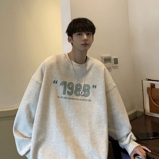 Áo sweater cổ tròn dáng rộng in chữ thời trang mùa thu Hàn mới cỡ M-5XL cho nam