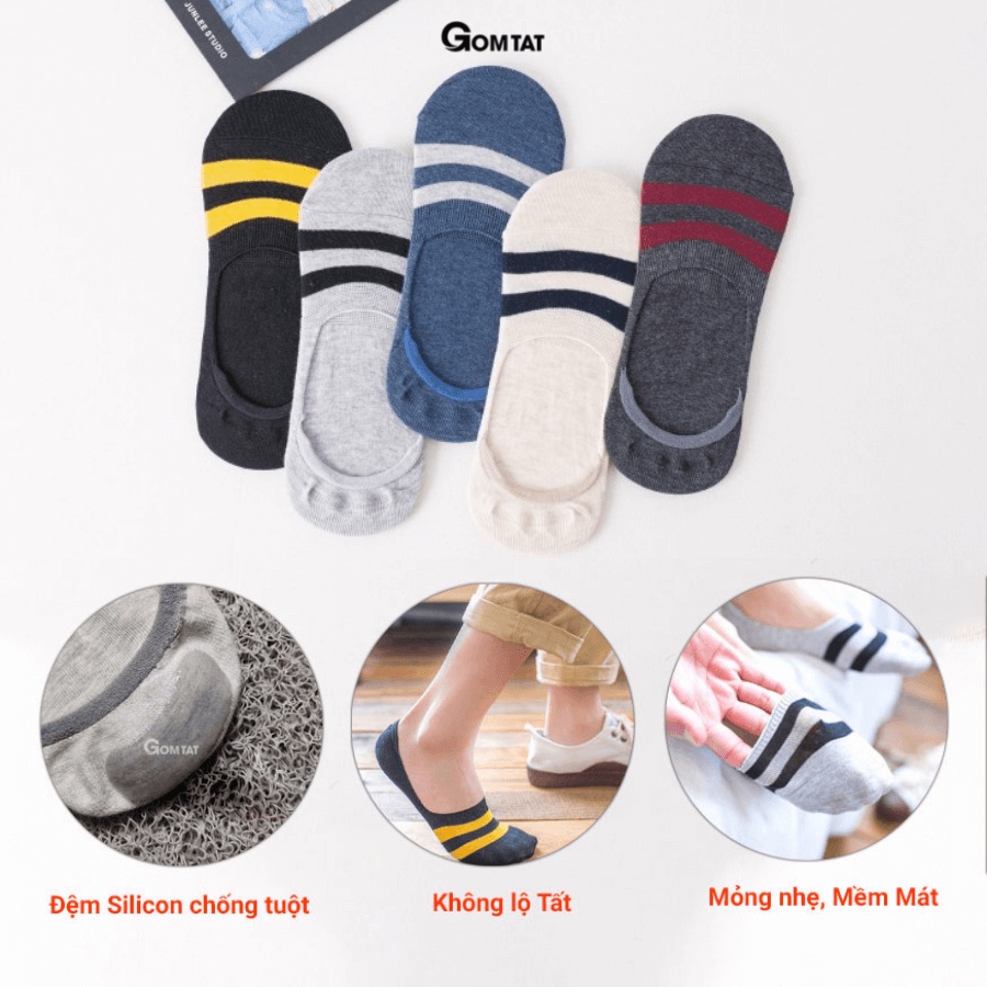, Tất Nam đi giày lười cao cấp, có đệm cao su chống trượt gót - Mẫu sọc ngang