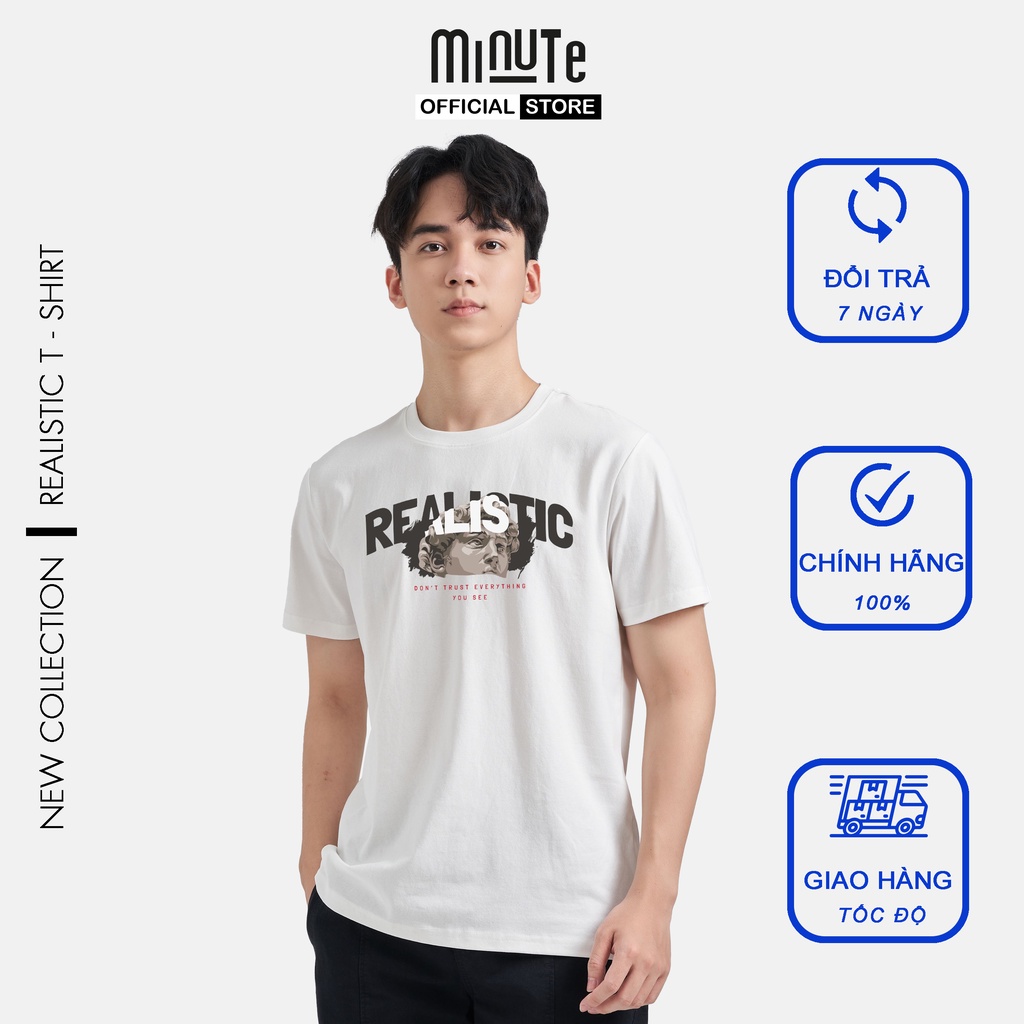 Áo thun nam tay ngắn 100% Cotton co giãn 4 chiều màu trắng MINUTE REALISTIC