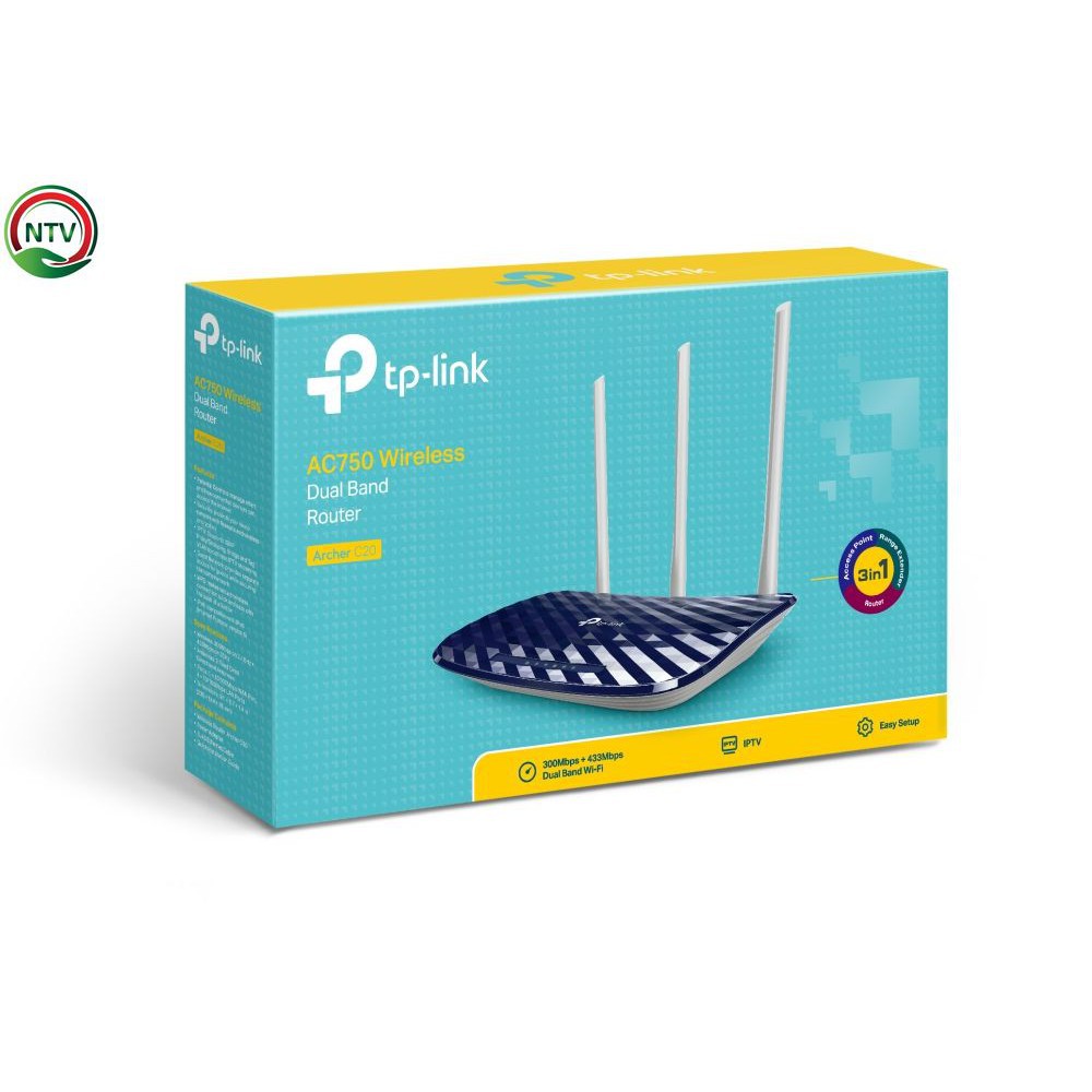 Bộ Phát Wifi Tp Link Archer C20 AC750 Băng Tần Kép 3 Râu Chính Hãng TAKO.