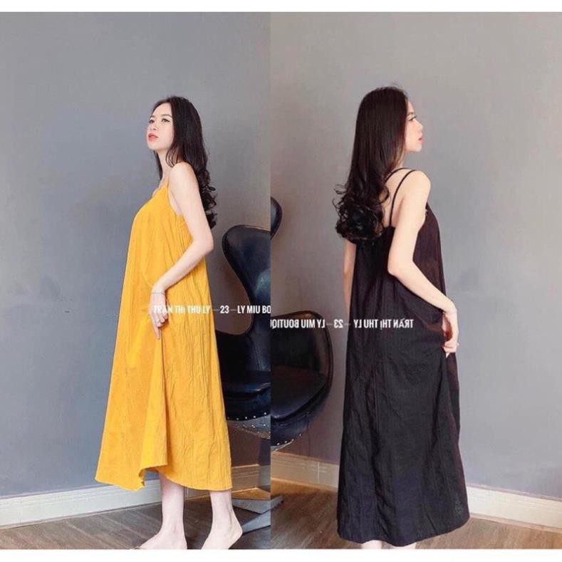 Đầm maxi 2 dây đan lưng chất đũi xước vải mềm không nhăn mặc siêu mát form rộng dáng dài | BigBuy360 - bigbuy360.vn