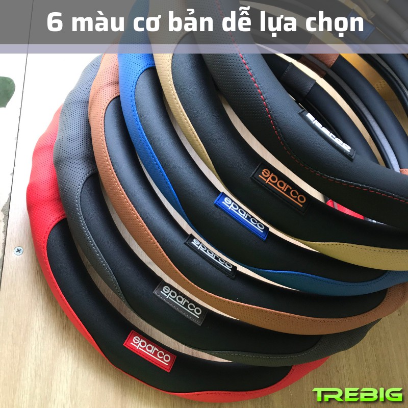 Bọc vô lăng Sparco nhập khẩu chính hãng, size 38cm, chất liệu da cao cấp, phù hợp với mọi loại xe. Đồ chơi ô tô Trebig.