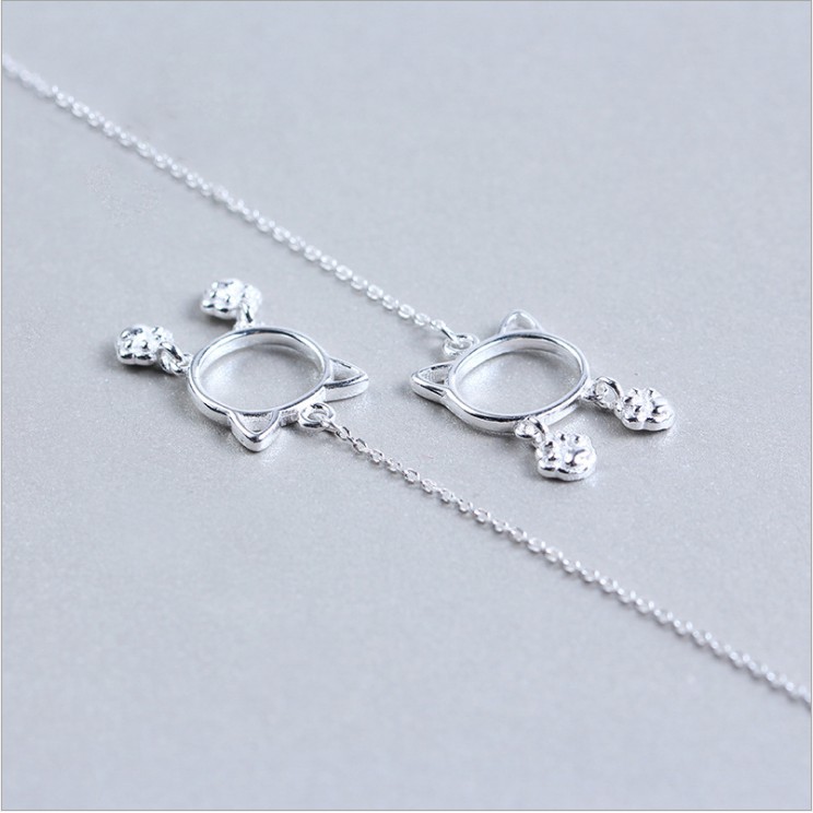 Bông Tai Bac 925 Dành Cho Nữ Dáng Dài Hình Mèo Cute B2445 - Bảo Ngọc Jewelry