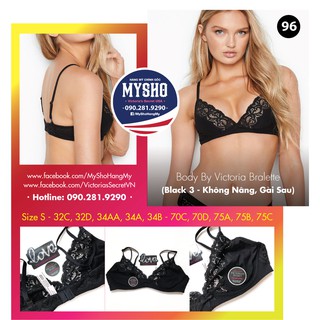 Áo bralette 96 Body by Victoria, màu đen, không mút, phối ren - size S Victoria's Secret USA