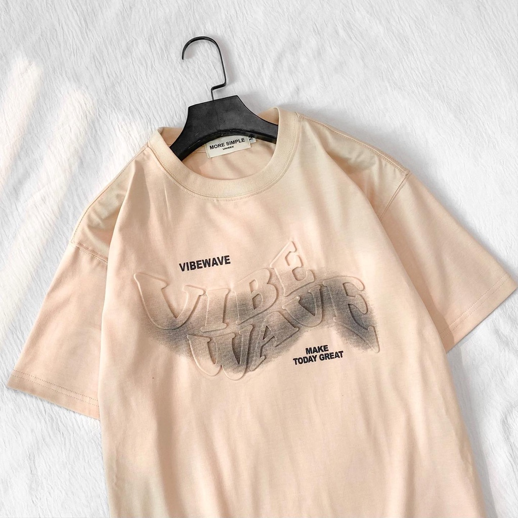 Áo phông tay lỡ VIBE in dập chữ nổi Nam Nữ Unisex form rộng - áo thun cổ tròn vải thun tici co giãn GIDI