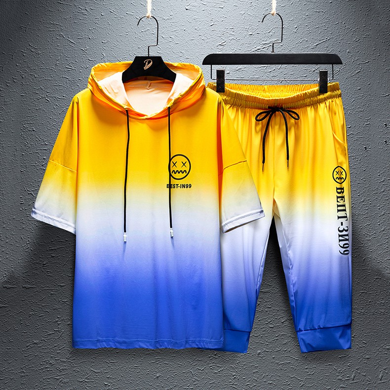 Bộ Đồ Thun Nam Có Mũ Thời Trang Loang In Họa Tiết Mặt Mếu Tinh Tế Zenkonam MEN QA 105C Y