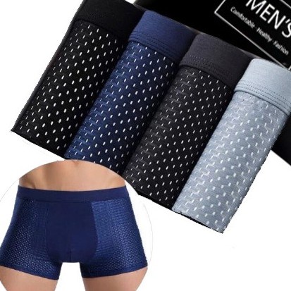 Quần sịp đùi thông hơi thoáng mát dạng lưới, quần lót nam boxer kháng khuẩn co dãn 4 chiều vải cotton Hộp 4 cái Angola