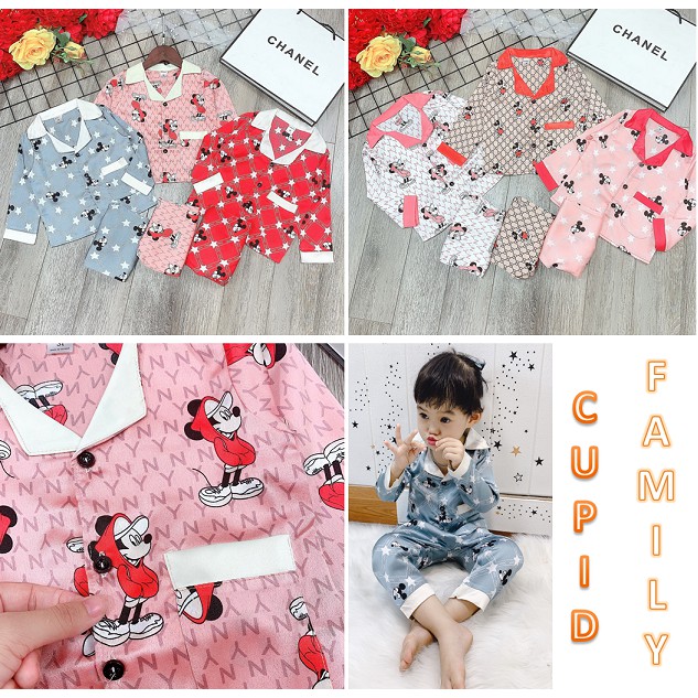 Bộ pijama lụa dài tay xinh yêu cho bé gái - bplm