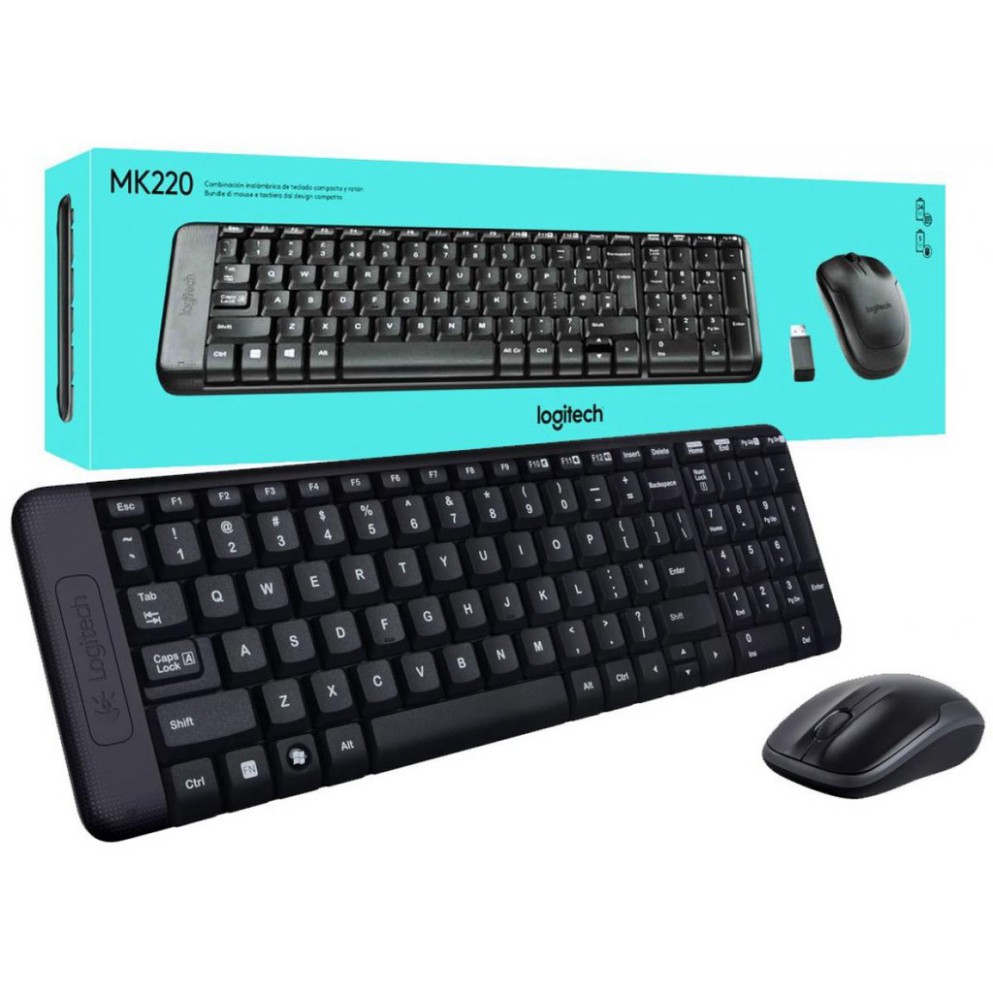 Bộ bàn phím chuột không dây Logitech MK220 (Đen)