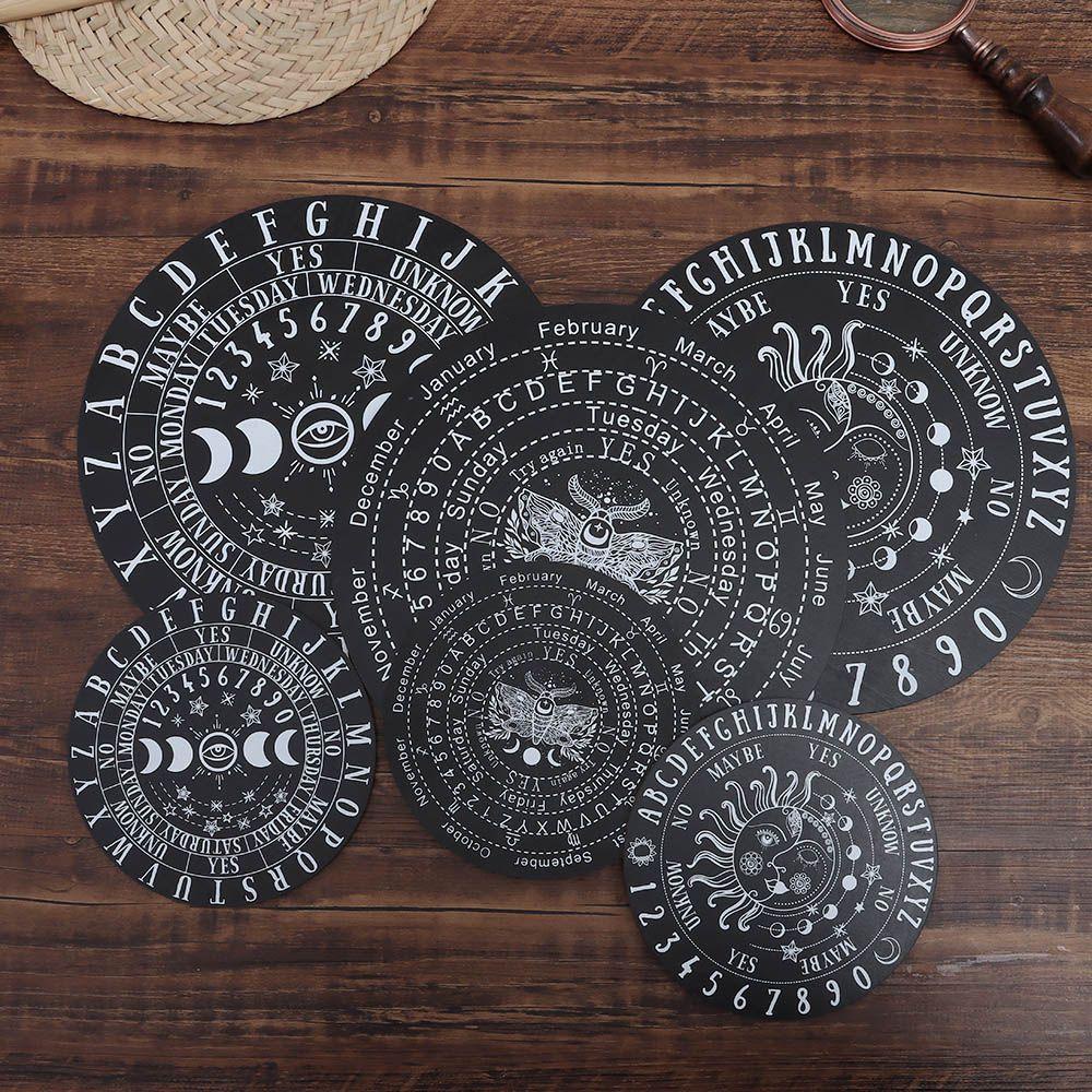 ❀SIMPLE❀ for Divination Wooden Pendulum Board Handmade Coasters Cat Pattern Slice Wood Base Laser Cut Pendant Pendulum Craft Wall Sign Wall Art Home Decor with Stars Sun and Moon Black White Color