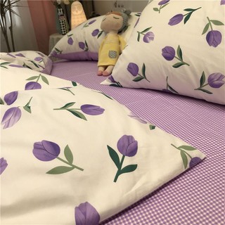 Bộ chăn ga gối cotton poly Hoa Tulip tím