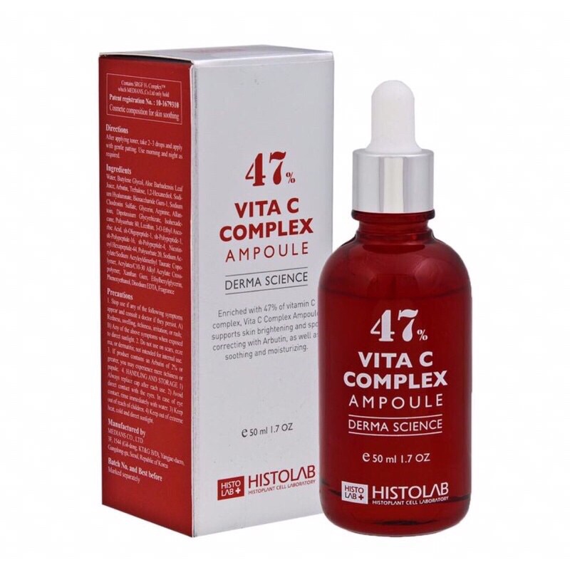 TINH CHẤT DƯỠNG TRẮNG, MỜ THÂM, SE LỖ CHÂN LÔNG HISTOLAB 47% VITA C COMPLEX AMPOULE DERMA SCIENCE