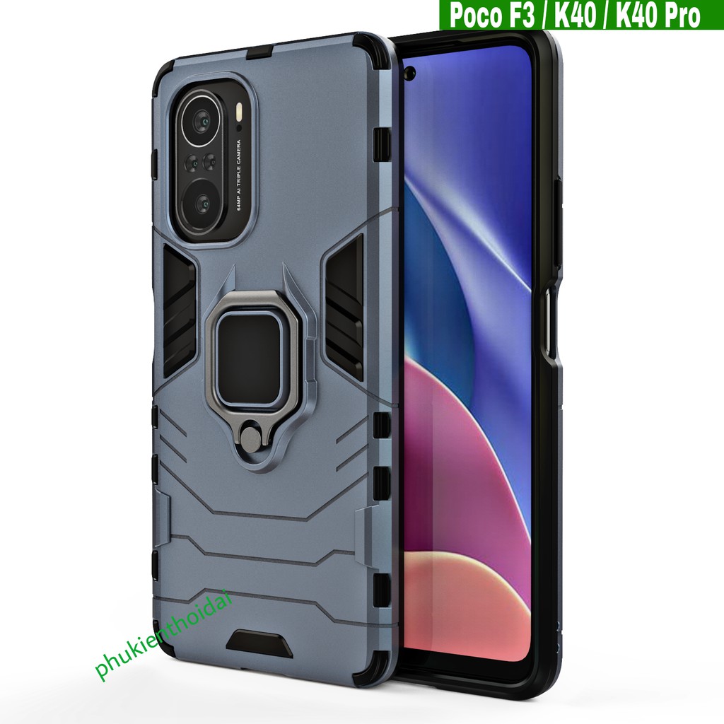 Ốp lưng Redmi K40 / K40 Pro / Poco F3 dùng chung chống sốc Iron Man Iring giá đỡ xem phim siêu bền