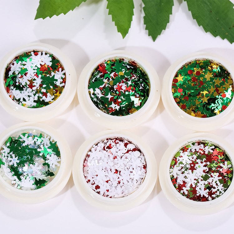 Sequin kim tuyến Giáng sinh Noel bông tuyết cây thông trang trí móng 6 hũ-phụ kiện nail